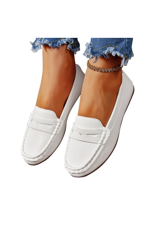 Womens Loafers Shoes Casual: Slip on Flats Comfortable Ladies Dress Driving Walking Penny Shoe White 8.5(41)