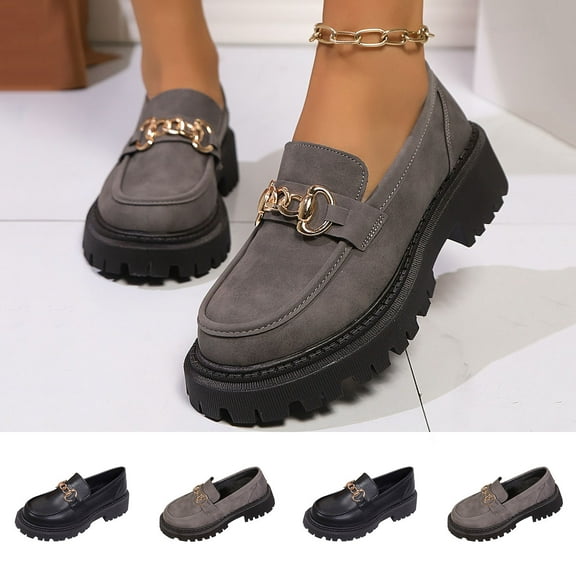 Miluxas Womens Loafers Shoes Round Toe Platform Chunky Loafer Comfortable Slip on Work office Business Casual Dress Shoes Gray 9.5(43)