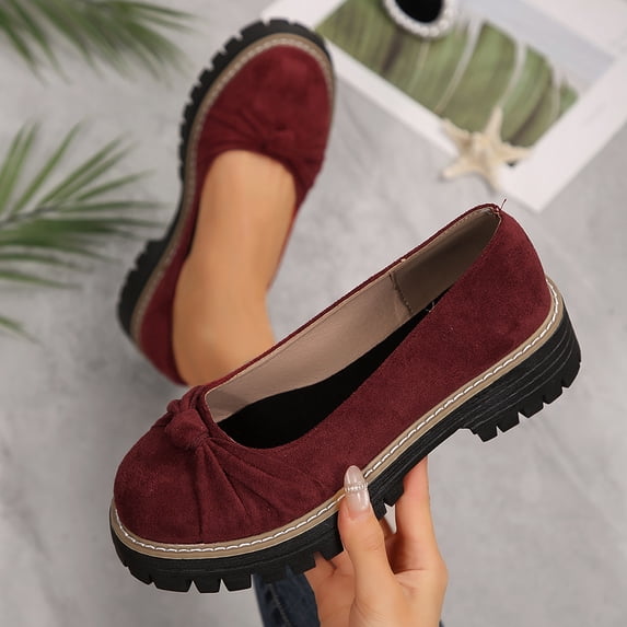 Miluxas Womens Loafers Slip On Casual Chunky Platform Heel Loafers Classic Penny Dressy Comfy Business Work Shoes Wine 6.5(38)