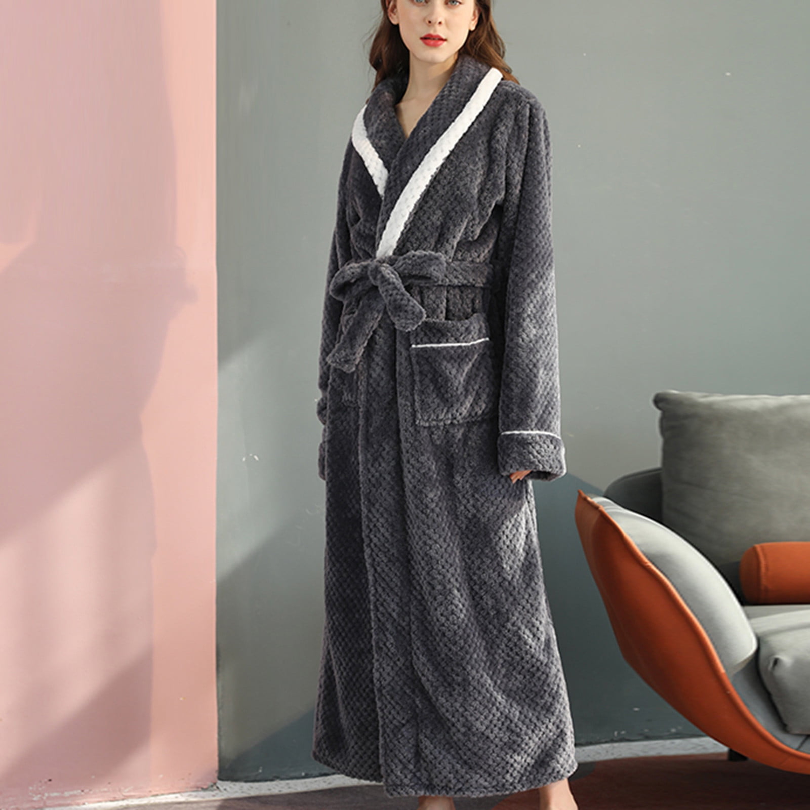 Miluxas Womens Long Fleece Robe Warm Soft Floor Length Flannel
