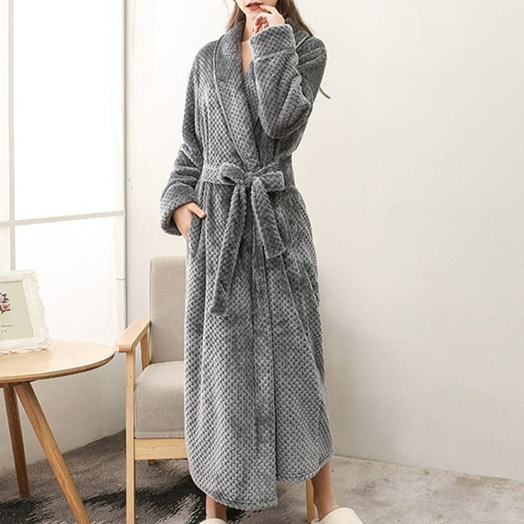 Miluxas Womens Long Fleece Robe - Warm Soft Floor Length Flannel Bathrobes for Winter Thicker Long House Coat Gray 14(XXXL)