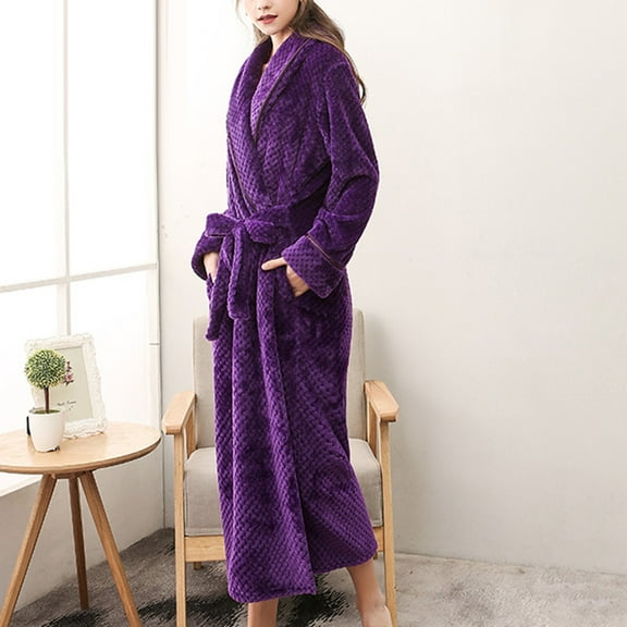 Miluxas Womens Long Fleece Robe - Warm Soft Floor Length Flannel Bathrobes for Winter Thicker Long House Coat Purple 14(XXXL)
