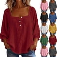 thumbnail image 1 of Miluxas Womens Long Sleeve Blouses Summer Cotton Linen Square Neck Tunic Shirts Button Up Loose Fit Business Casual Blouse Vacation Outfits Yellow, 1 of 7