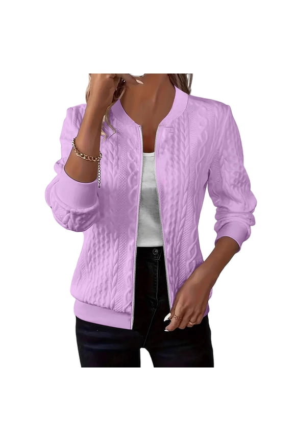 Womens Long Sleeve Knitted Zip up Cardigans Solid Color Lightweight Zipper Sweatshirts Jacket Purple S(S)