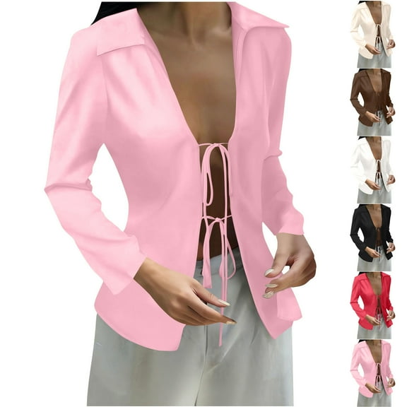 Miluxas Womens Long Sleeve Open Front Solid Color Casual Silk Lace up Cardigan Outwear White XL(XL)