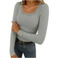 thumbnail image 1 of Miluxas Womens Long Sleeve Scoop Neck Ribbed Knit Fitted Casual Tops Tee Slim Basic Shirts Gray L(L), 1 of 9