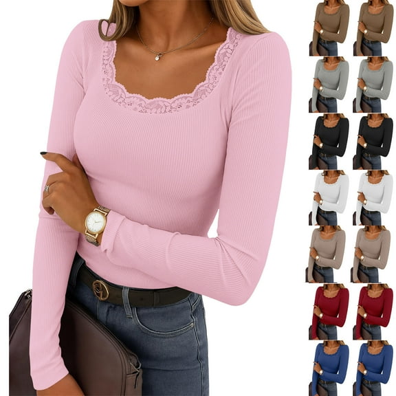 Miluxas Womens Long Sleeve Scoop Neck Ribbed Knit Fitted Casual Tops Tee Slim Basic Shirts White XL(XL)