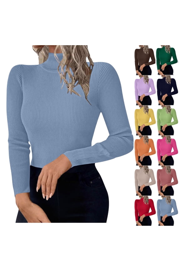 Womens Long Sleeve Shirts Turtleneck Ribbed Knit Slim Fit Lightweight Sweater Fall Dressy Casual Travel Work Tops Yellow XL(XL)