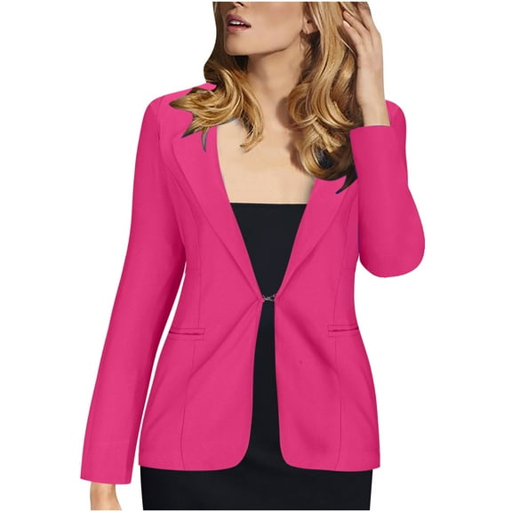 Miluxas Womens Long Sleeve Slim Fit Blazer Slim Fit Open Front Casual Jackets Simple Oversized Coats Hot Pink 8(L)