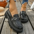 thumbnail image 1 of Miluxas Womens Lug Sole Platform Chunky Heel Loafers Classic Round Toe Slip on office Uniform Oxfords Shoes with Metal Chain Black 9.5(43), 1 of 8
