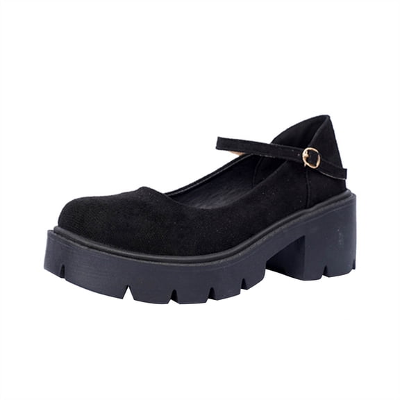 Miluxas Womens Lug Sole Platform Chunky Heel Loafers Classic Round Toe Slip on office Uniform Shoes Black 7(39)