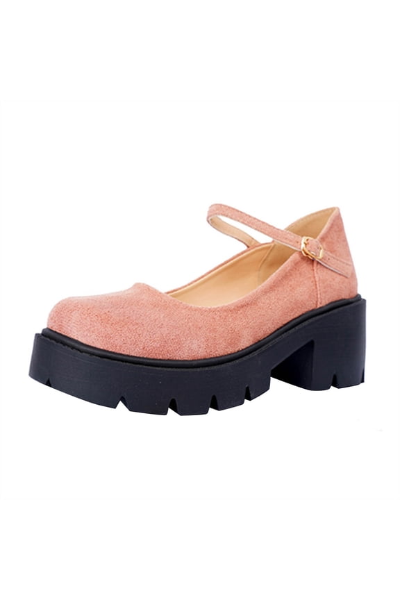 Womens Lug Sole Platform Chunky Heel Loafers Classic Round Toe Slip on office Uniform Shoes Pink 9(42)