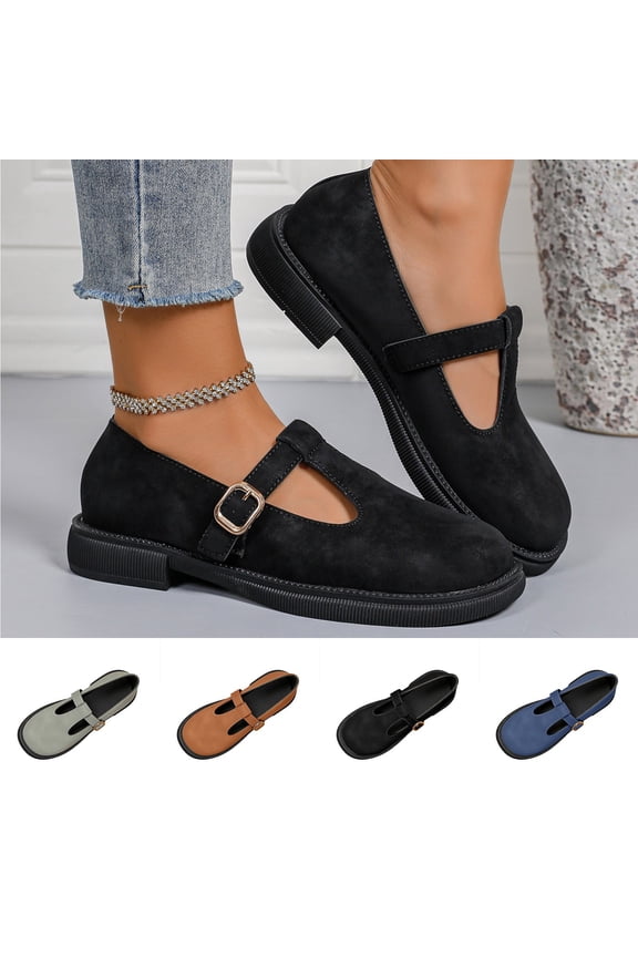 Womens Mary Jane Flats Closed Round Toe Pumps Buckle T Strap Loafers Shoes Comfortable Casual Dressy Party office Classic Dress Shoes Brown 9(42)