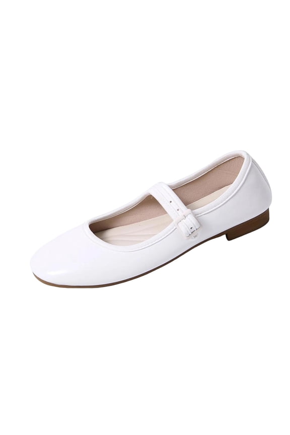 Womens Mary Janes Flats Shoes Ballet Flats Dress Shoes,Memory Foam Insole,Soft Synthetic Leather,with Strap White 6(37)
