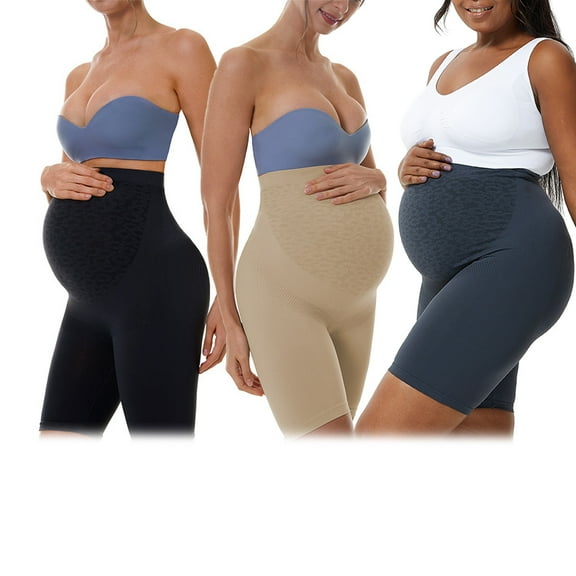 Miluxas Womens Maternity Yoga Shorts - Over the Belly Pregnancy Workout Athletic Biker Shorts Khaki XL