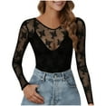 thumbnail image 1 of Miluxas Womens Mesh Tops Lace Long Sleeve Shirts Crewneck Slim Fitted Outfits See Through Blouses Black XXL(XXL), 1 of 5
