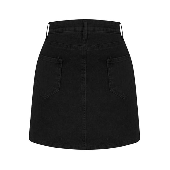 Miluxas Womens Mini Denim Skirt-Casual Stretch Slim Fit High Waisted Jean Skirts Black-A M(M)