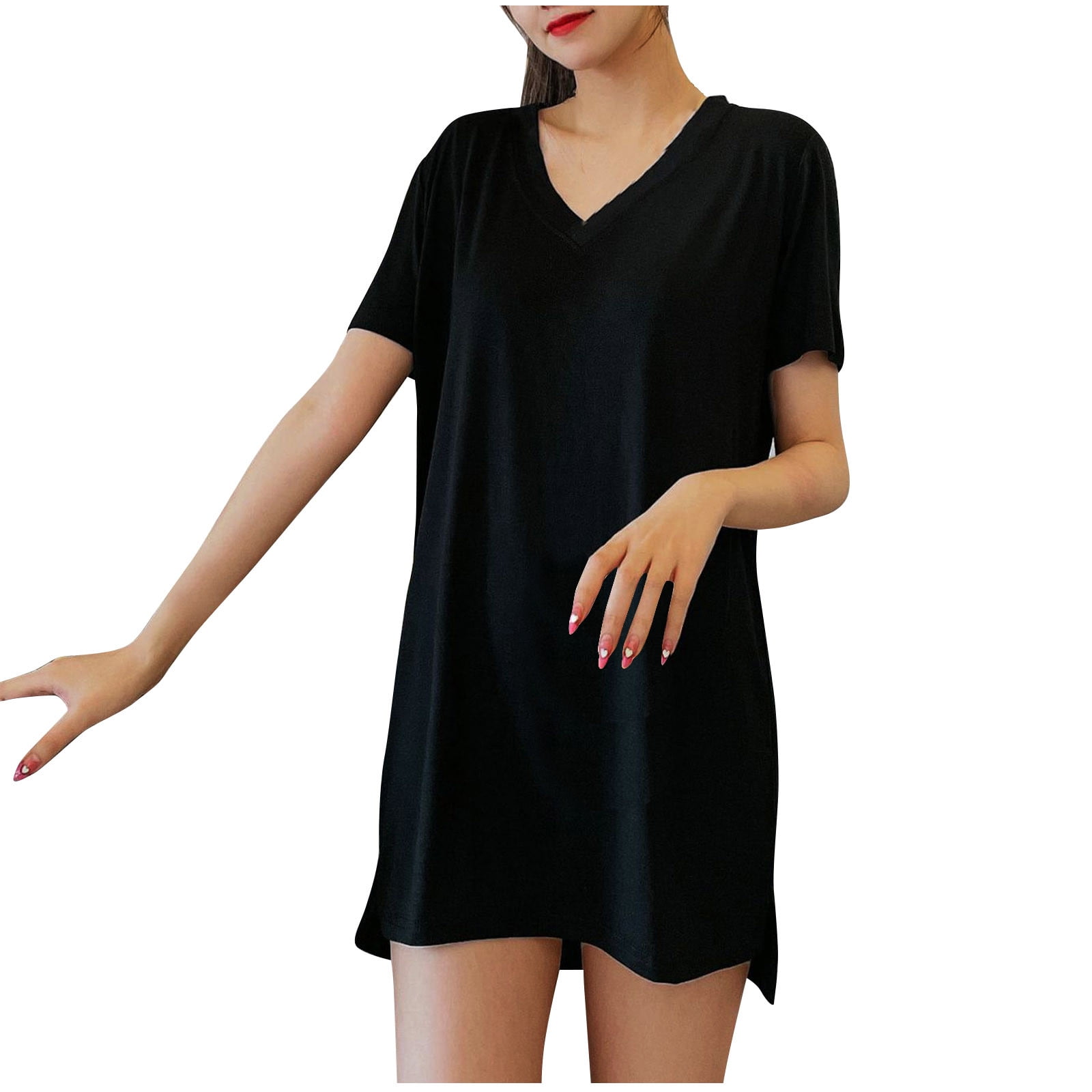 Miluxas Womens Nightgown Clearance Sleep Shirts Short Sleeve V Neck