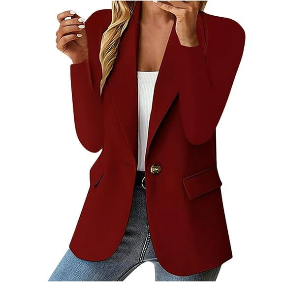 Miluxas Womens One Button Blazer Lightweight office Work Suit Jacket Wine 8(L)