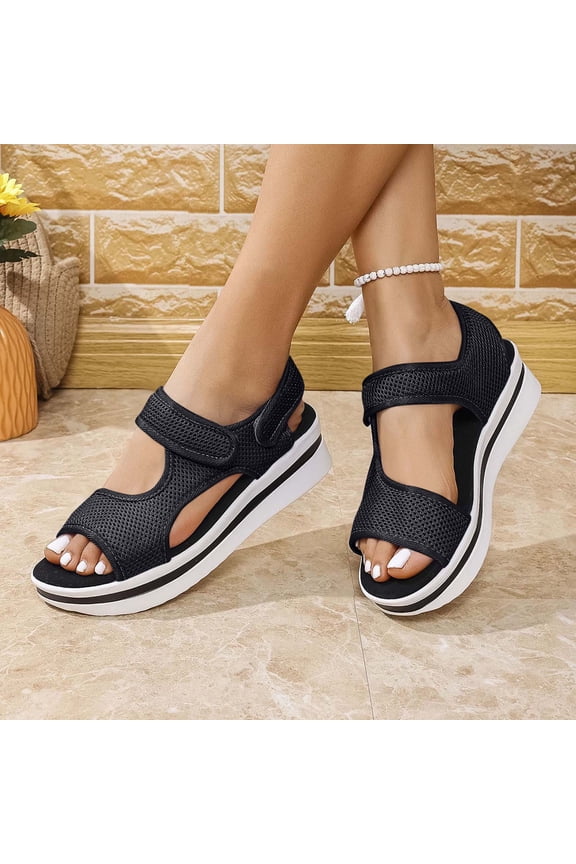 Womens Orthopedic Walking Sandals with Hooks Open Toe Sports Sandals Breathable Knit Summer Shoes Black 8(39)