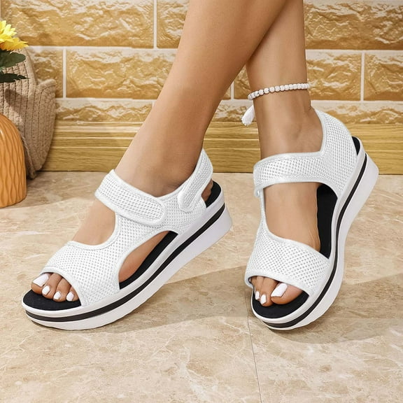 Miluxas Womens Orthopedic Walking Sandals with Hooks Open Toe Sports Sandals Breathable Knit Summer Shoes White 8(39)