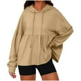 thumbnail image 1 of Miluxas Womens Oversized Hoodies Sweatshirts Solid Casual Lantern Long Sleeve Drawstring Peplum Hem Loose Hooded Pullover Tops Khaki S(S), 1 of 9