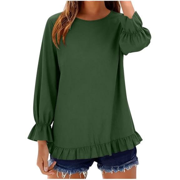 Miluxas Womens Oversized Peplum Tunic Tops Long Sleeve Babydoll Tops Casual Pleated Shirts Crew Neck Flowy Loose Fit Tees Army Green XXL(XXL)