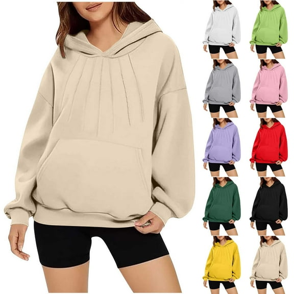 Miluxas Womens Oversized Solid Color Hoodies Sweatshirts Long Sleeve Pullover with Pocket Yellow