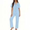 thumbnail image 1 of Miluxas Womens Pajamas Set Short Sleeve Button Down Sleepwear Top and Long Pants Set Soft 2 Piece Pjs Lounge Set Light Blue S(S), 1 of 5