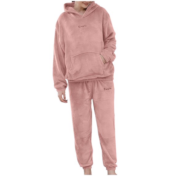 Miluxas Womens Pajamas Sets 2 Piece Fuzzy Fleece Outfits for Women Warm Pullover Hoodies and Sweatpant Plush Winter Loungewear Sets Pink Free Size