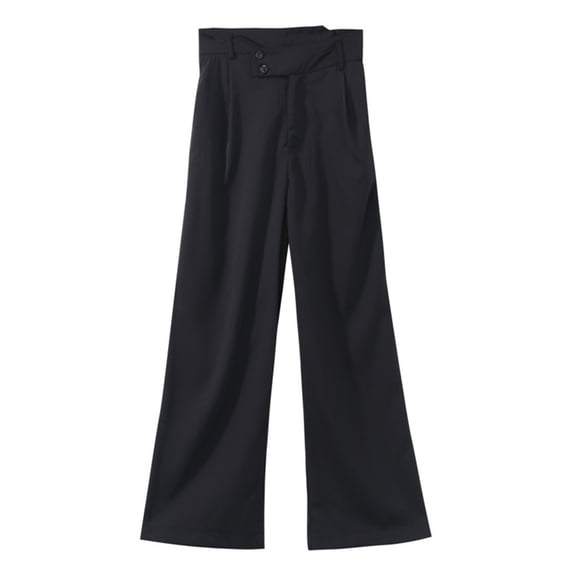 Miluxas Womens Pants Plus Size Clearance Women’s Solid High Waisted Pocket Wide Leg Pants Straight Baggy Trousers Black 8(L)