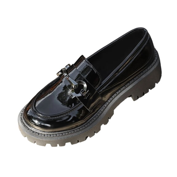 Miluxas Womens Patent Leather Platform Loafers Comfort Non-Slip Lug Sole Slip on Dress Shoes with Metal Chain Detail for Business office & Casual Black 7(39)