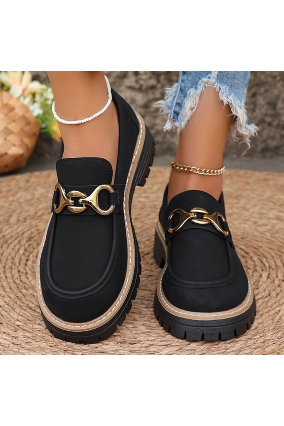 Womens Penny Platform Loafers - Suede Platform Chunky Slip On Dress Shoes Business Sole Loafers Black 6.5(38)