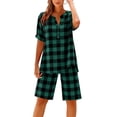 thumbnail image 1 of Miluxas Womens Plaid Lounge Sets 2 Piece V Neck Short Sleeve Button Up Shirt and Drawstring Shorts House Sets Beach Vacation Outfits Green, 1 of 8