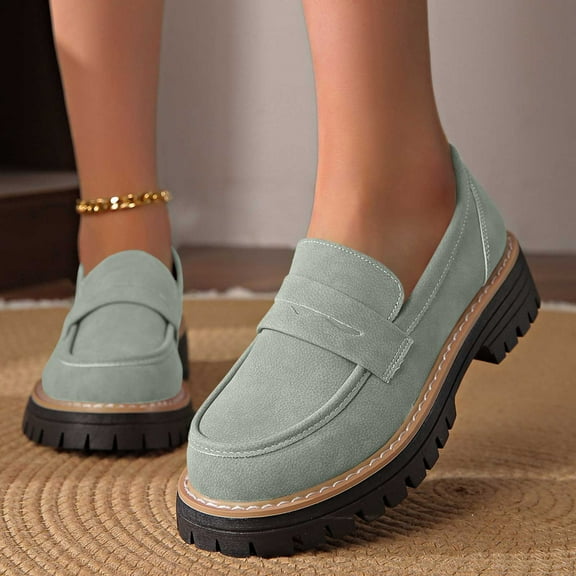 Miluxas Womens Platform Chunky Loafers Shoes , Comfortable Slip On Work office Business Casual Dress Shoes Green 7(38)