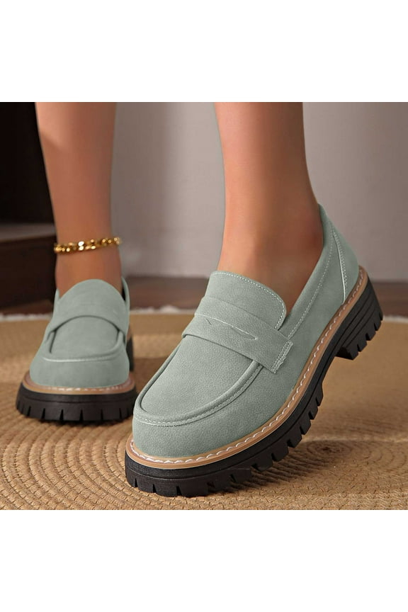 Womens Platform Chunky Loafers Shoes , Comfortable Slip On Work office Business Casual Dress Shoes Green 7(38)