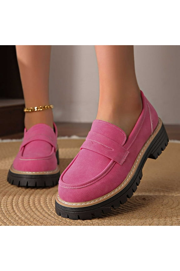 Womens Platform Chunky Loafers Shoes , Comfortable Slip On Work office Business Casual Dress Shoes Pink 7.5(39)