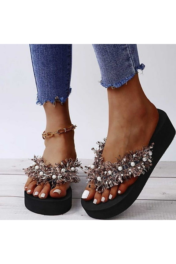 Womens Platform Flip Flops Wedges Sandals for Women wedge flip flops Dressy Summer Comfort Chunky Thong Sandals Wedge Heels for Women Pink 5.5(36)