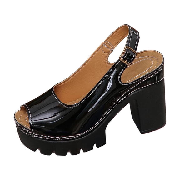 Miluxas Womens Platform High Heel Sandals Summer Solid Color Fish Mouth Open Toe Thick Heel Shoes Slipper Comfortable Casual Outdoor Sandalias Black 7(39)