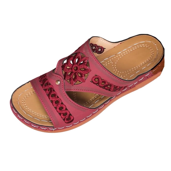 Miluxas Womens Platform Wedge Sandals Trendy Slide Open Toe Shose Comfy Arch Support Beach Walking Slippers Wine 6.5(38)
