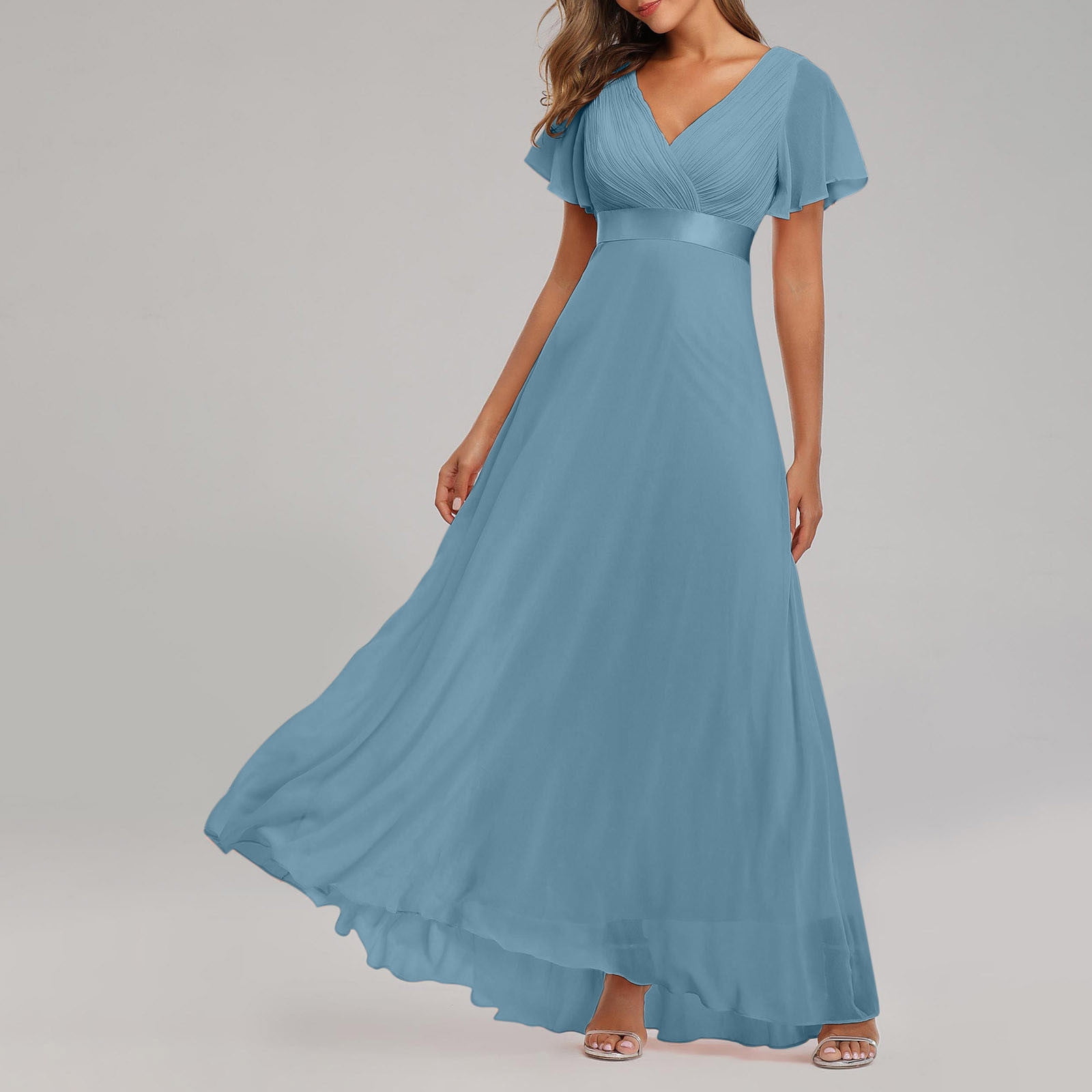 blue cocktail dress size 12 Miluxas Womens Plus Chiffon Ruffle 3/4 Sleeve Wedding Guest Party Dresses with High Low Hem Light 12(XXL) Ball gown Los Angeles Apparel | featured-brown L Fabric Height:160cm | 5′ 3″