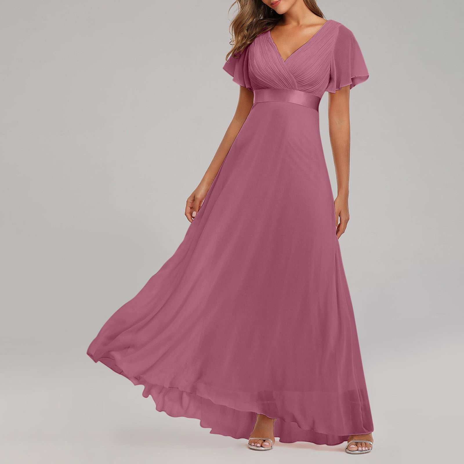 Miluxas Womens Plus Size Chiffon Cocktail Dress Clearance Ruffle 3/4 Sleeve  Wedding Guest Party Dresses with High Low Hem Purple 12(XXL) - Walmart.com