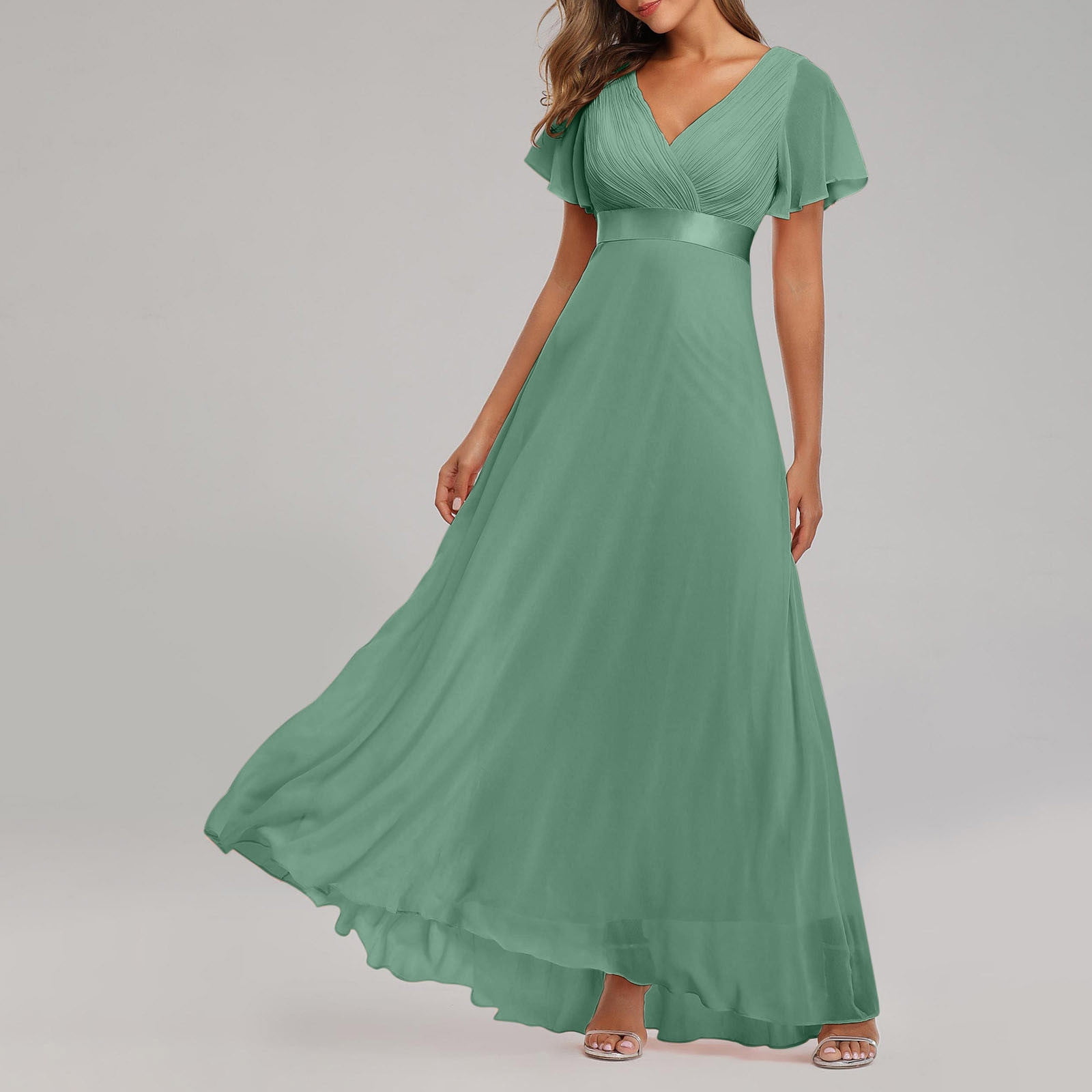 sachin and babi light blue dress Miluxas Womens Plus Size Chiffon Cocktail Dress Ruffle 3/4 Sleeve Wedding  Guest Party Dresses with High Low Hem Mint Green 6(M)