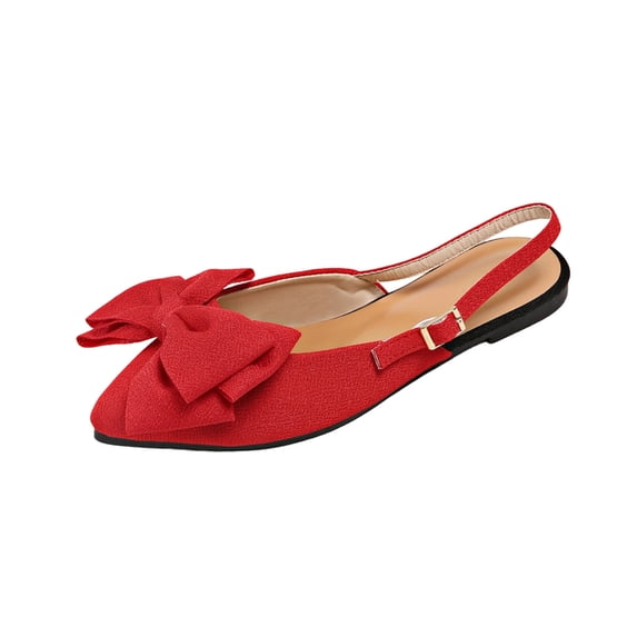 Miluxas Womens Pointed Toe Flats Cute BowKnot Comfortable Plus Size Breathable Shoes Business Slip on Dressy Walking Shoes Red 9(42)