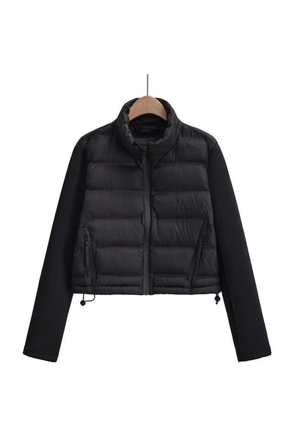 Womens Quilted Jackets Lightweight Zipper Short Padded Coat with Pockets Black 4(S)