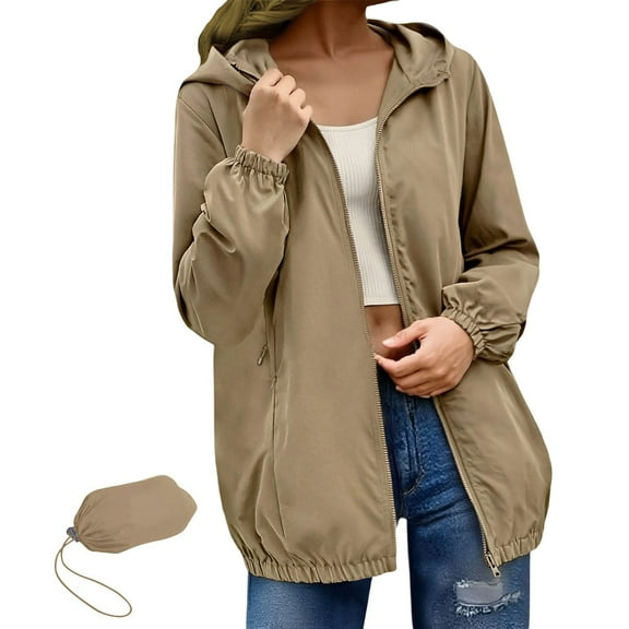Miluxas Womens Rain Jackets Waterproof Windbreaker Jackets lightweight Solid Portable Rain Coat Beige XL(XL)