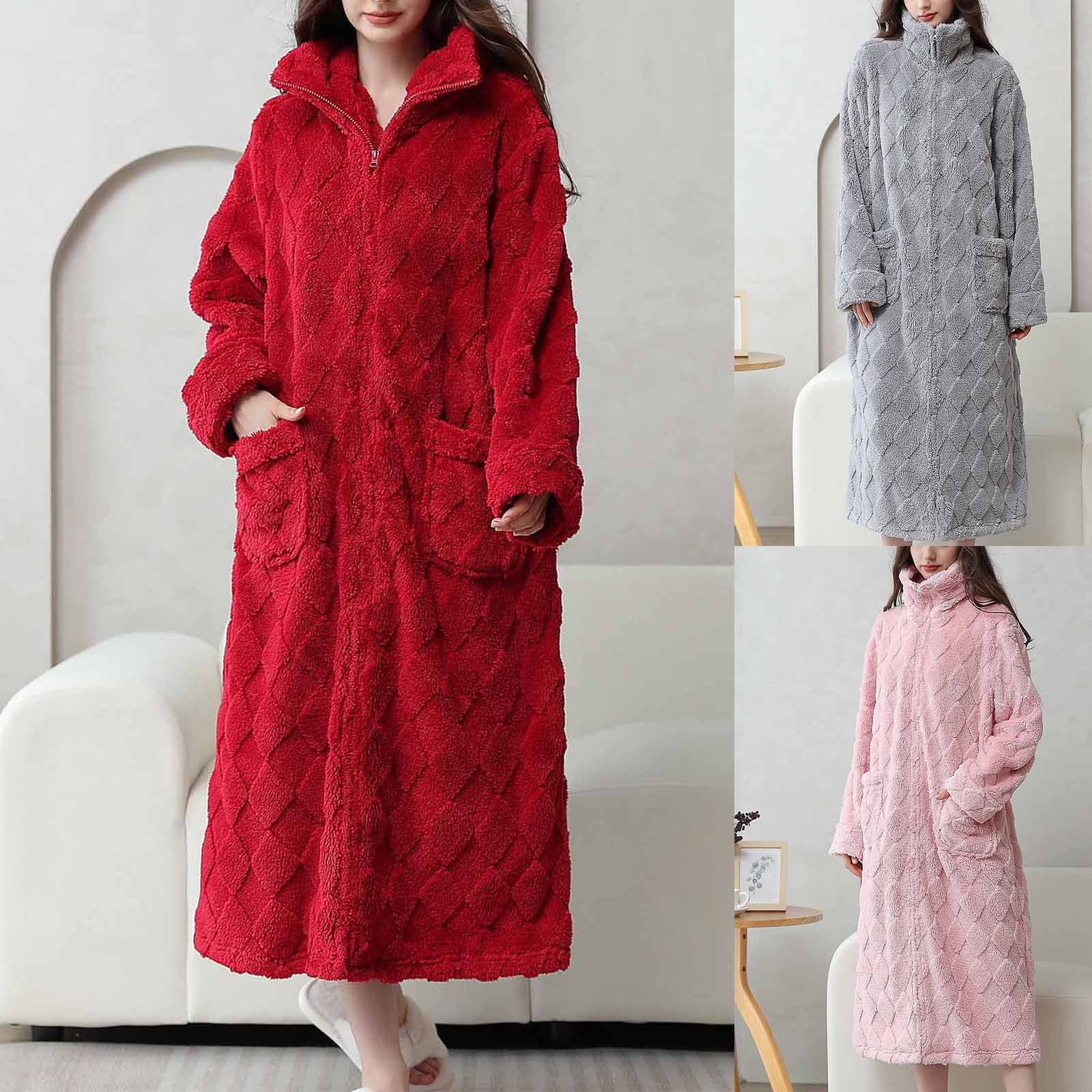 Miluxas Womens Robes Warm Plush Winter Robe , Zip up Long Fleece Bath ...