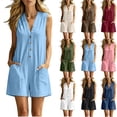 thumbnail image 1 of Miluxas Womens Rompers Sleeveless V Neck Button Down Loose Short Jumpsuits Casual Y2K Street Overalls with Pockets Summer Vacation Beach Outfits White, 1 of 6