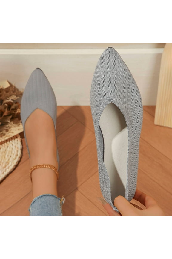Womens Round Toe Flats ,Comfort Knit Flats,Slip-on Breathable Flat Shoe,Soft Casual Ballet Shoes Elegant Flats Gray 9(42)