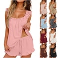thumbnail image 1 of Miluxas Womens Ruffle Pajamas Set 2 Piece Home Clothing Sleeveless Tank Top Matchcing Drawstring Shorts Solid Lounge Sleepwear Set White, 1 of 7